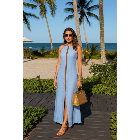 SOVERE Dresses & Skirts - SOVERE Refine MIDI Dress Color:Blue & Brown size S Beach Dress NWT218